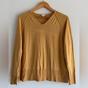 J Jill Women Silk Knit basic Sweater Size S Pullovers Yellow V Neck Casual Boho